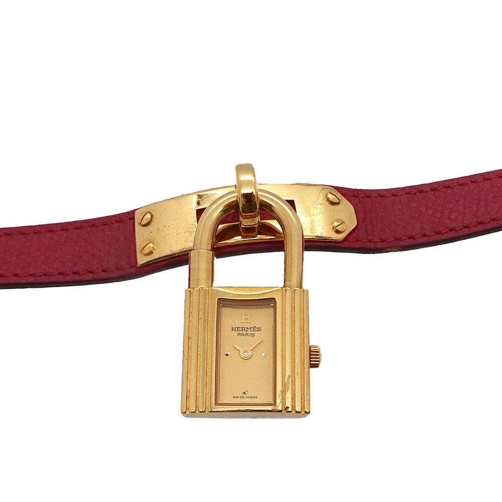 Hermes Kelly Watch, Ladies' Gold and Red Quartz Watch with Padlock